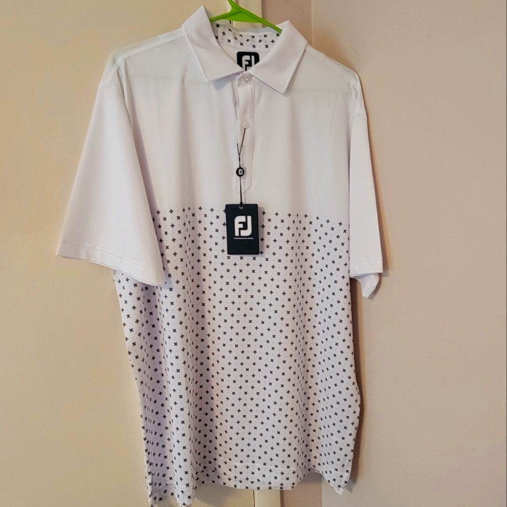 NWT FootJoy White and Black Patterned Men's Golf Shirt